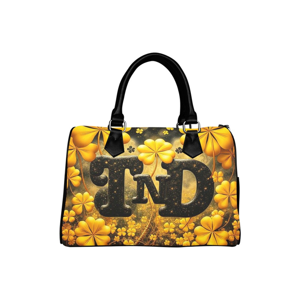 Barrel Type Handbag Gold 4 leaf Clover TnD Logo