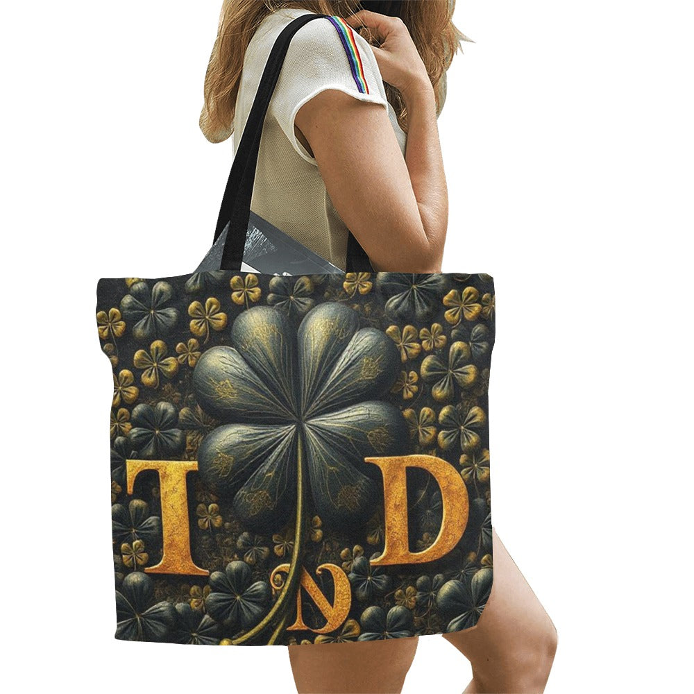 Canvas Tote Bag Black Gold 4 leaf Clover TnD logo