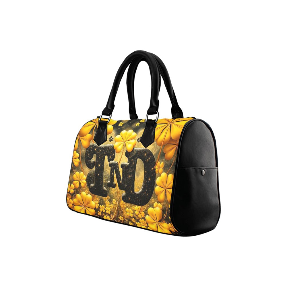 Barrel Type Handbag Gold 4 leaf Clover TnD Logo