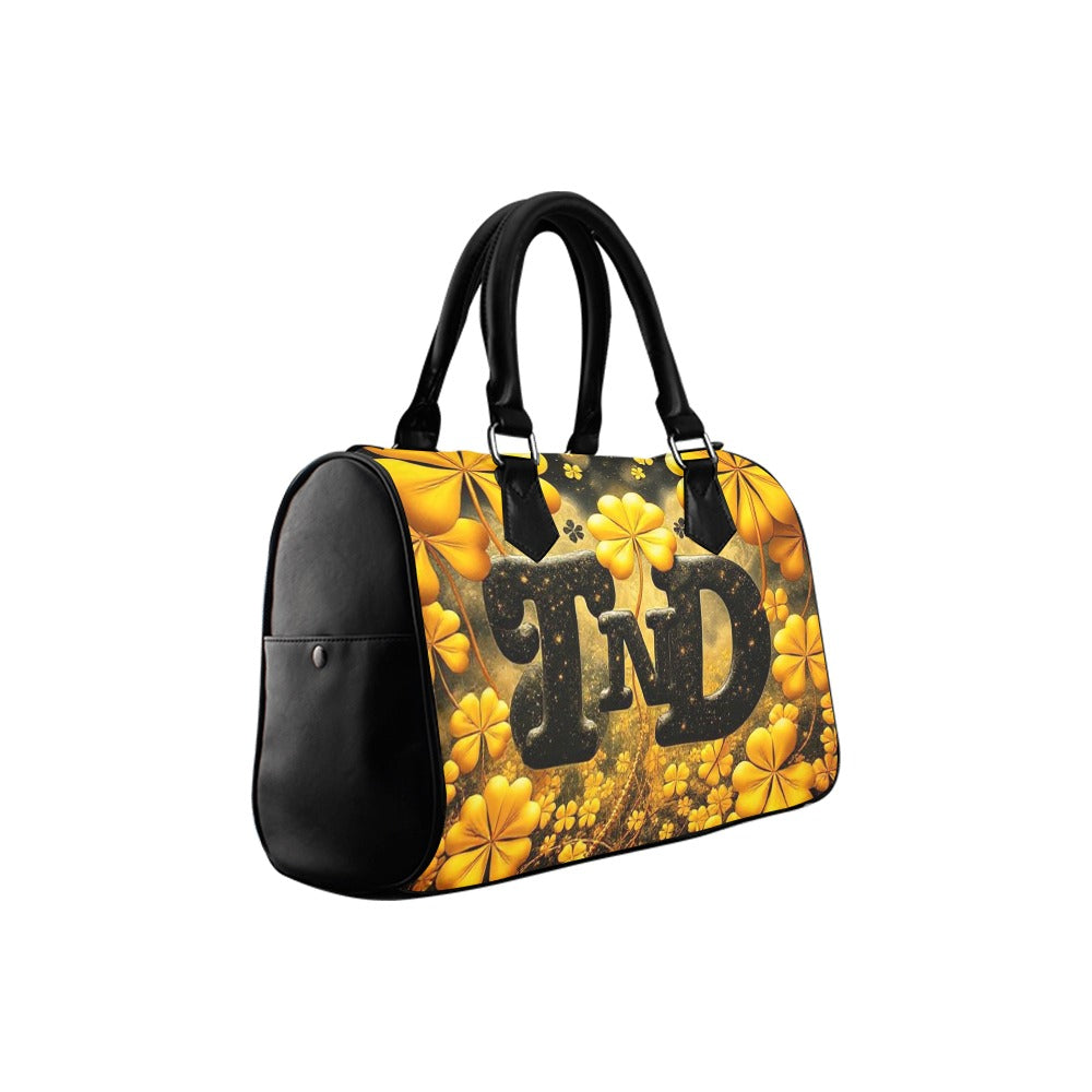 Barrel Type Handbag Gold 4 leaf Clover TnD Logo