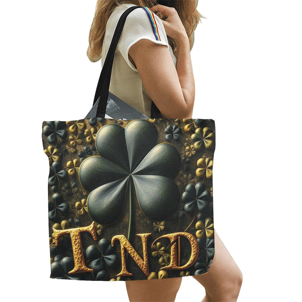 Canvas Tote Bag Black Gold 4 leaf Clover Designs