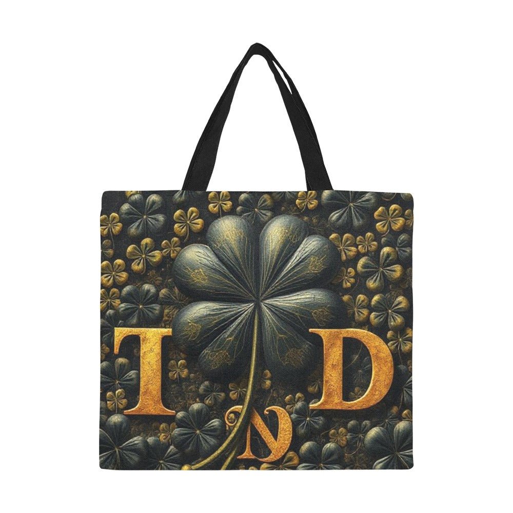 Canvas Tote Bag Black Gold 4 leaf Clover TnD logo