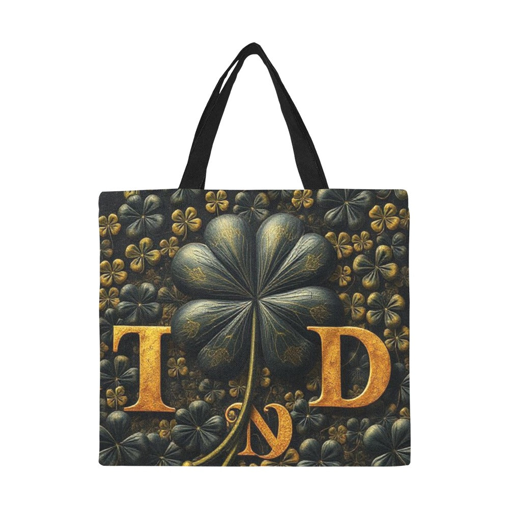 Canvas Tote Bag Black Gold 4 leaf Clover TnD logo