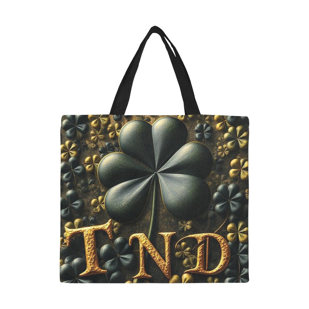 Canvas Tote Bag Black Gold 4 leaf Clover Designs