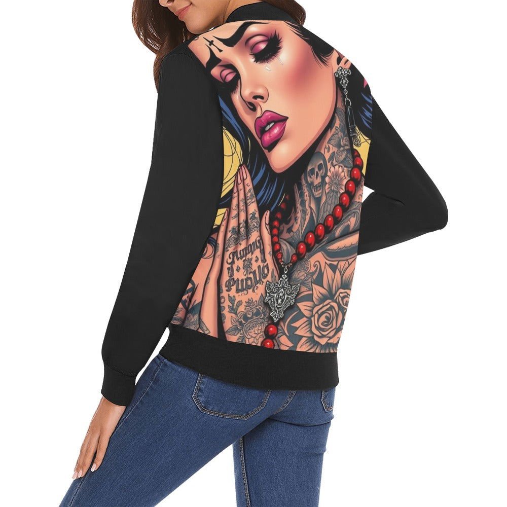 Bomber Jacket for Women Mi Vida Loca LA Art Designs-Toxic N Disorderly LA Graffiti Art Wear