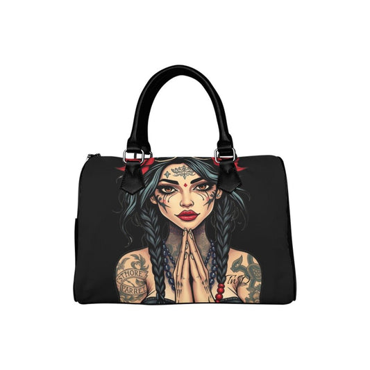 Boston Handbag- Woman Praying Hands Tattoos Los Angeles Street Wear Art Designs-Toxic N Disorderly LA Graffiti Art Wear