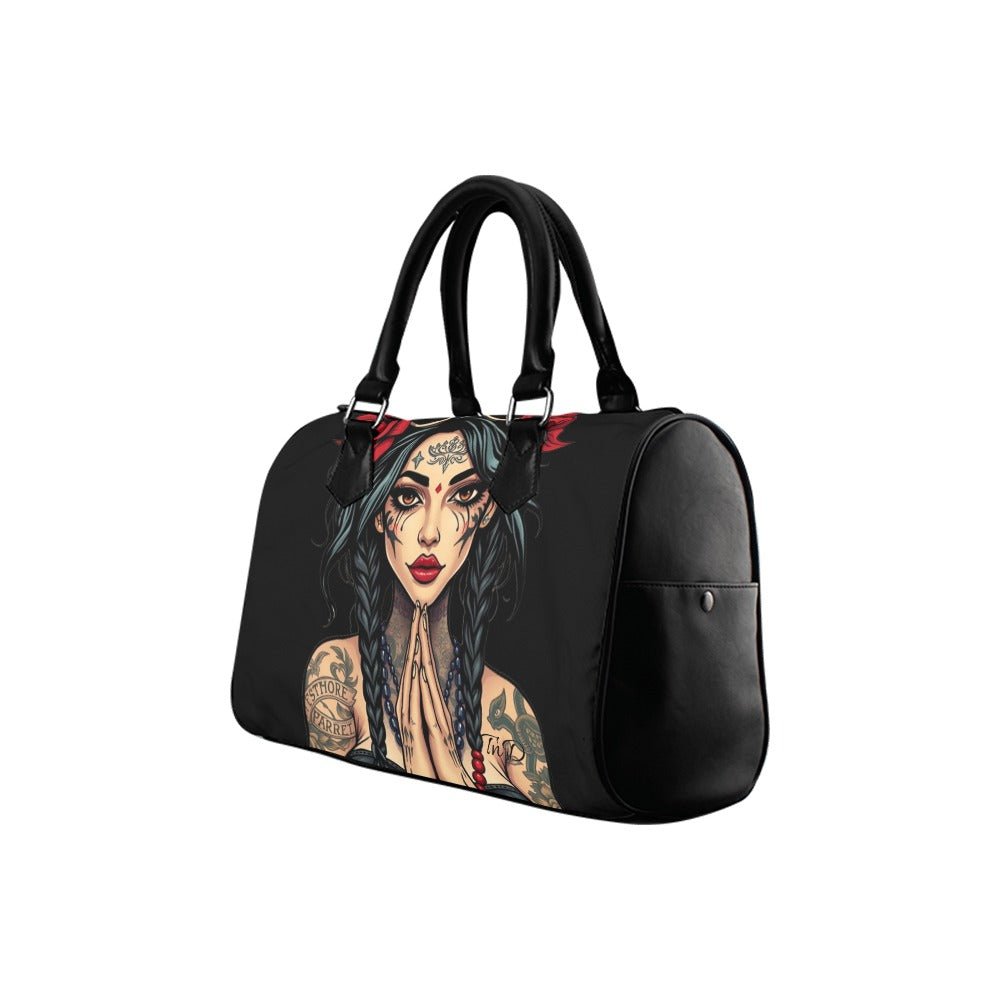 Boston Handbag- Woman Praying Hands Tattoos Los Angeles Street Wear Art Designs-Toxic N Disorderly LA Graffiti Art Wear