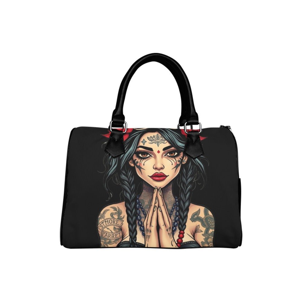 Boston Handbag- Woman Praying Hands Tattoos Los Angeles Street Wear Art Designs-Toxic N Disorderly LA Graffiti Art Wear