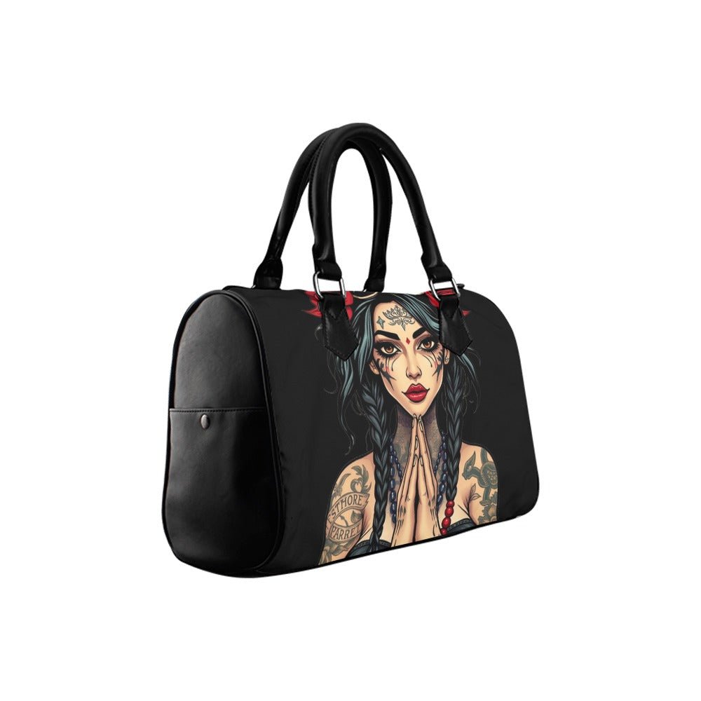 Boston Handbag- Woman Praying Hands Tattoos Los Angeles Street Wear Art Designs-Toxic N Disorderly LA Graffiti Art Wear