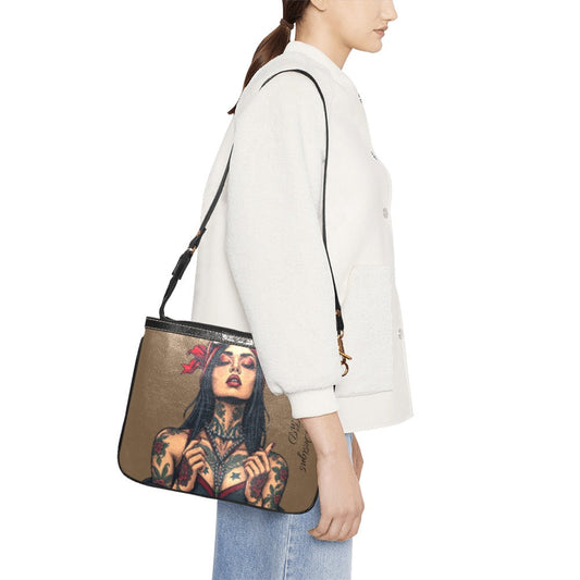 Brown Small Shoulder Bag High Quality PU Leather LA Street Fashion-Toxic N Disorderly LA Graffiti Art Wear