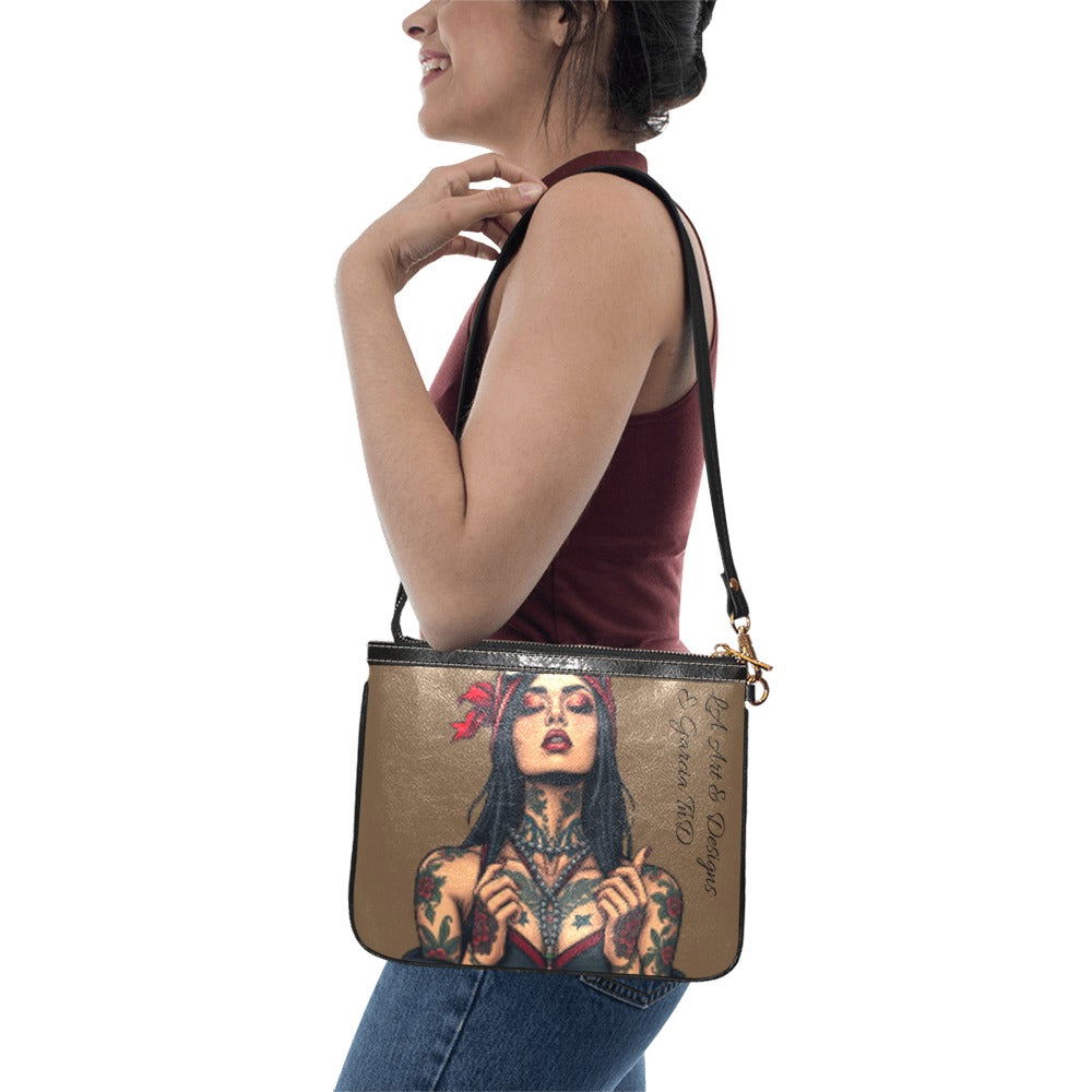Brown Small Shoulder Bag High Quality PU Leather LA Street Fashion - Toxic N Disorderly LA Graffiti Art Wear