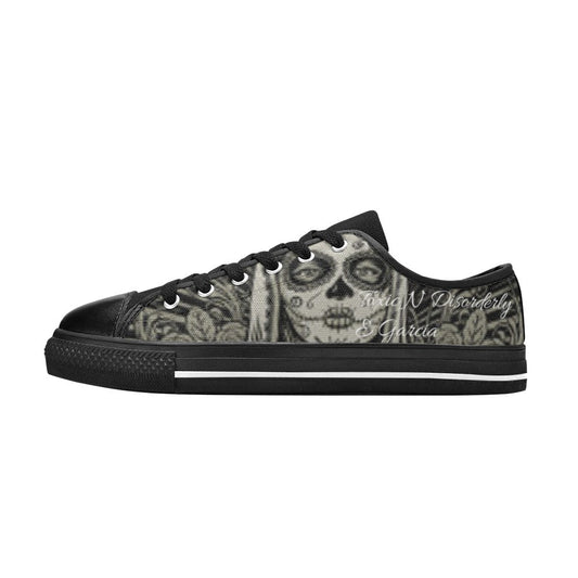 Canvas Men's Shoes  Black/White Mi Vida Loca Street Art Designs by TnD-Toxic N Disorderly LA Graffiti Art Wear