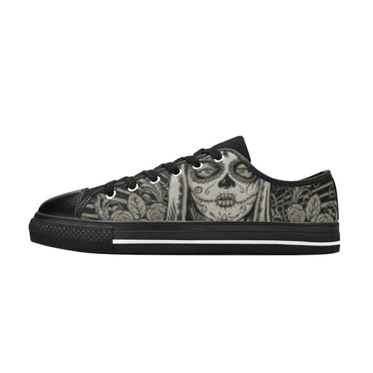 Canvas Women's Shoes-Dia Del Muerto Art Designs Black N White-Toxic N Disorderly LA Graffiti Art Wear