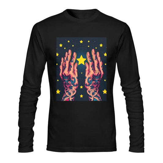 Custom Gildan Men's Long sleeve T-shirt Hands and Stars Street Art by TnD-Toxic N Disorderly LA Graffiti Art Wear