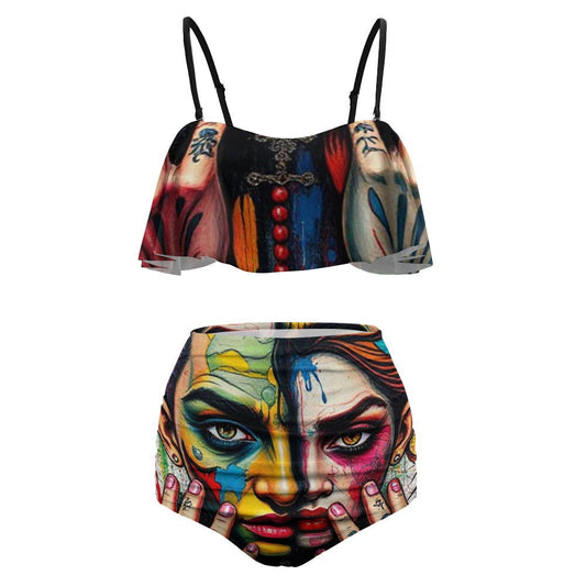 Ladies Loose Top Bikini Swimsuit Multi Color Street Wear - Toxic N Disorderly LA Graffiti Art Wear