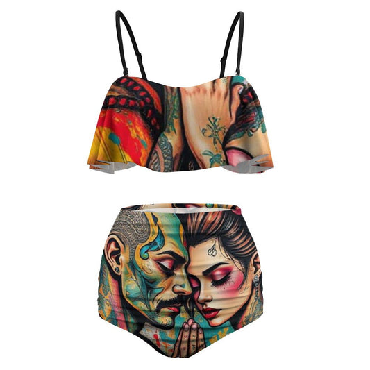 Unisex Loose Top Bikini Swimsuit Multi  Colors Street Art - Toxic N Disorderly LA Graffiti Art Wear