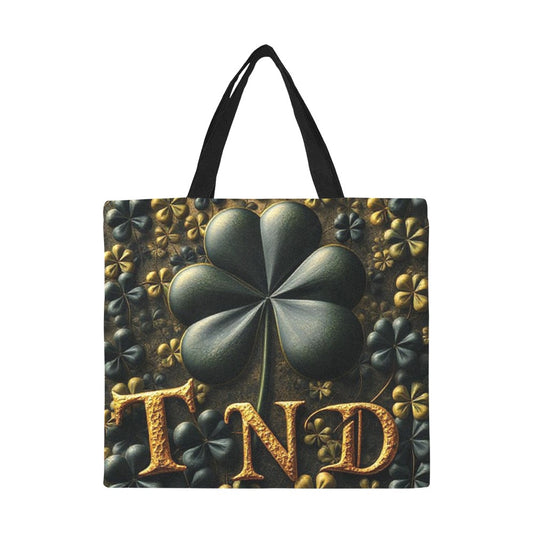 Canvas Tote Bag  Black Gold 4 leaf Clover Designs