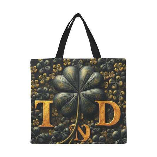 Canvas Tote Bag Black Gold 4 leaf Clover TnD logo