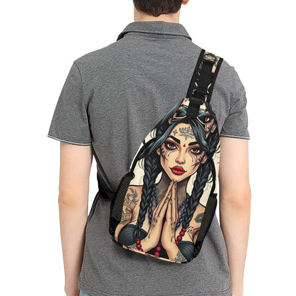 Unisex Casual Chest Bag--Mi Vida Loca hands praying Street Wear Bags/Pack - LA Graffiti Art Wear